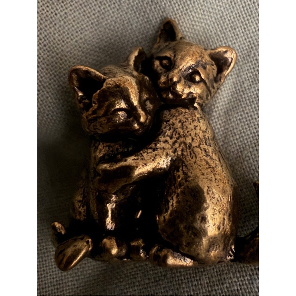Brass Hugging Kittens Cats Figurines Unisex 2" Gold New